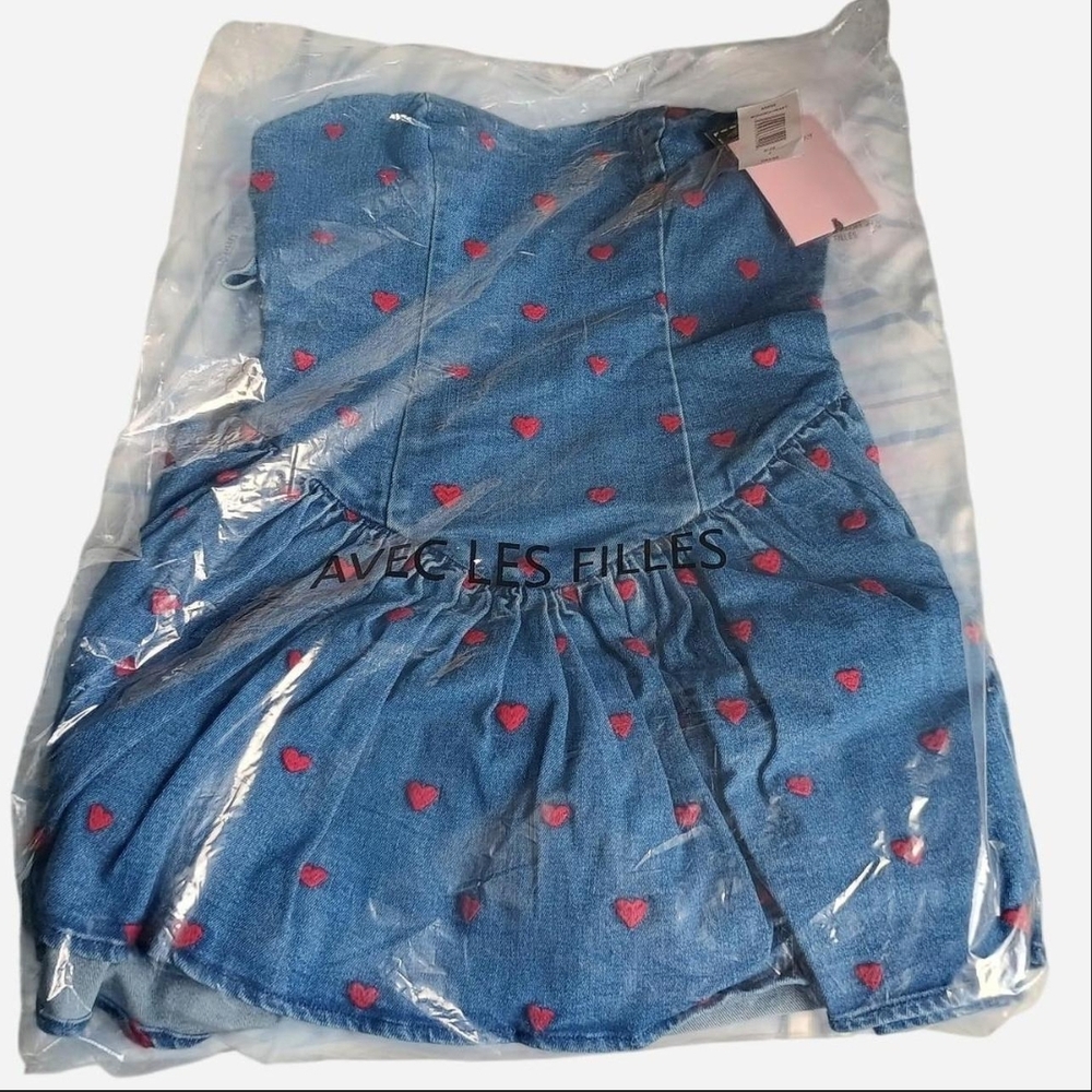 Avec Les Filles Blue Denim Heart Embroidery Dress - Picture 5 of 7
